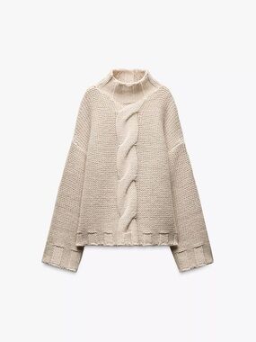 Zara Cream Cable-Knit Turtleneck Sweater